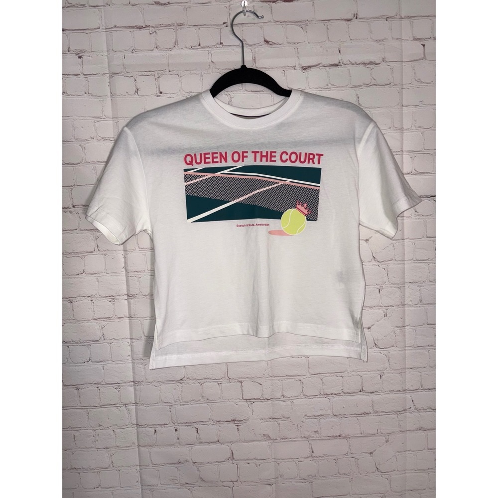 Scotch & Soda Queen of the Court Graphic Tennis Tee White Cotton Small